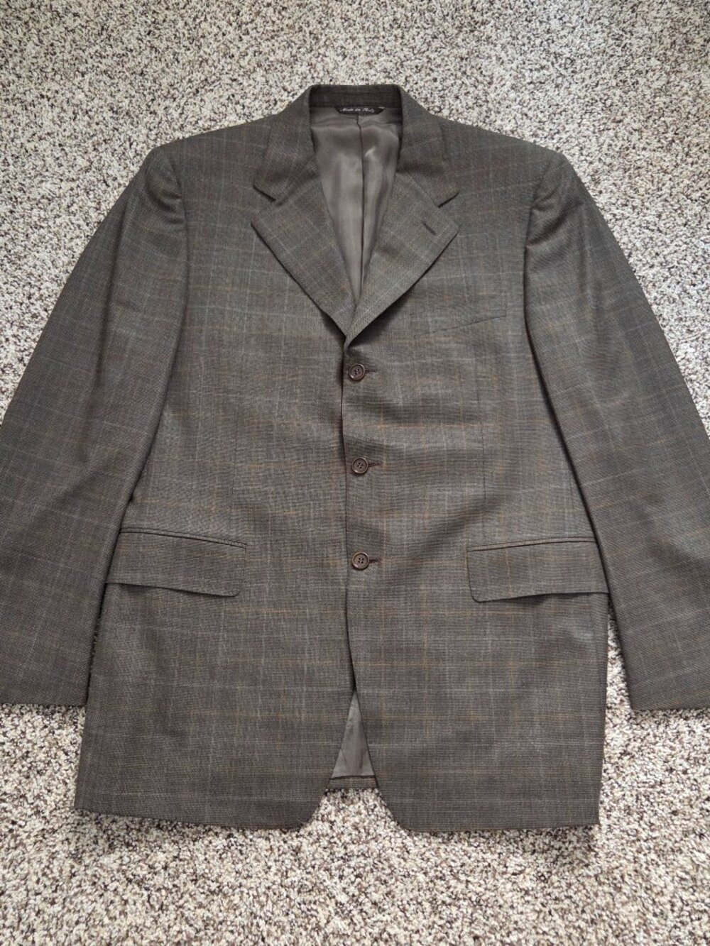 Canali Suit Jacket Mens 40 Brown Check 100% Wool Blazer Sport Coat Made In Italy